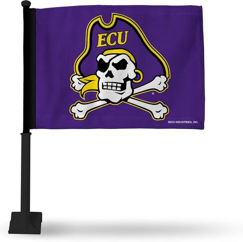 علم سيارة بعمود أسود من Rico Industries NCAA East Carolina Pirates مع علم سيارة مزدوج الجوانب - 40.64 سم × 48.26 سم - عمود قوي يتم تثبيته على السيارة/الشاحنة/السيارات in Saudi Arabia