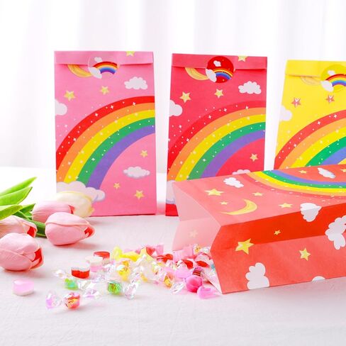 Generic 24 Pieces Rainbow Gift Paper Bags,come with free sealing stickers,can be used for party and other event supplies,Birthday Party,Wedding,Easter,Gifts and Celebrations. in Saudi Arabia