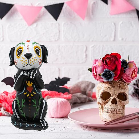 تمثال صغير للكلاب من Needzo Dia De Los Muertos، ديكور واقف ليوم الموتى للمنزل، ديكور جمجمة السكر للهالوين، 22.86 سم in Saudi Arabia