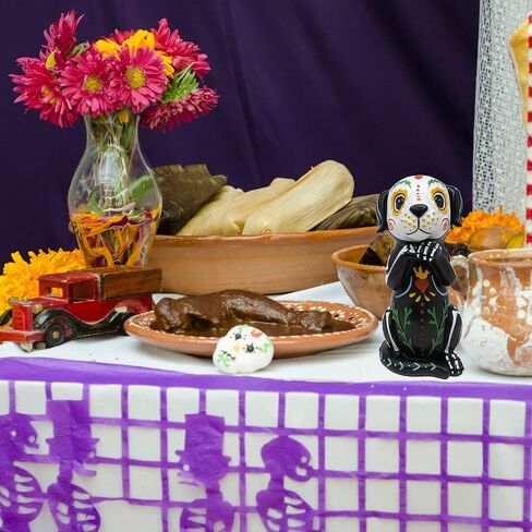 تمثال صغير للكلاب من Needzo Dia De Los Muertos، ديكور واقف ليوم الموتى للمنزل، ديكور جمجمة السكر للهالوين، 22.86 سم in Saudi Arabia