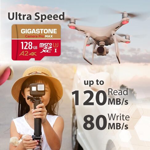 [5-Yrs Free Data Recovery] GIGASTONE 128GB Micro SD Card with USB 3.2 Type C Card Reader, 4K Camera Pro MAX, A2 V30 MicroSDXC Memory Card for Gopro, 4K UHD Video, Up to 120/80 MB/s with Adapter in Saudi Arabia