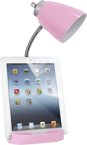 Simple Designs LD1056-WHT Gooseneck Organizer Desk Lamp with iPad/Tablet Stand or Book Holder and USB Port, White in Saudi Arabia