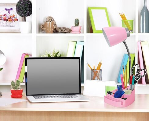 Simple Designs LD1056-WHT Gooseneck Organizer Desk Lamp with iPad/Tablet Stand or Book Holder and USB Port, White in Saudi Arabia