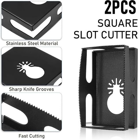 2Pcs Square Slot Cutter，Stainless Steel Square Hole Cutter Rectangle Slot Cutter,One Step Hole Cutting Tool for Drywall, Plastic Metal, Wood (Rectangle + Square) (Silver) in Saudi Arabia