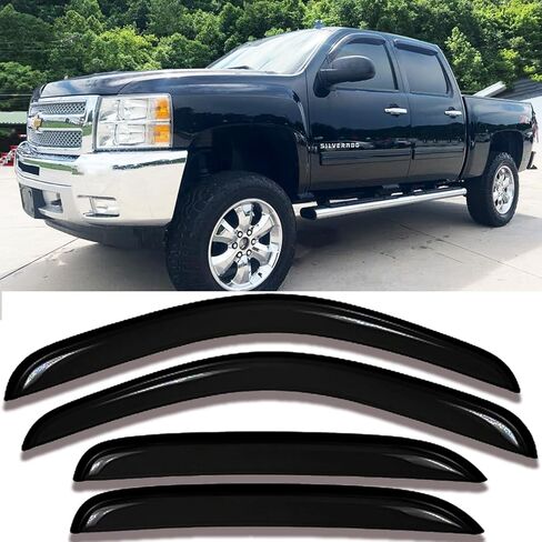 Tape On Side Window Visors Car Rain Guards Shade Window Vent Deflectors for Ford F-150 Super/Extended Cab 2004-2014, 94738 Outside Dark Smoke in Kuwait