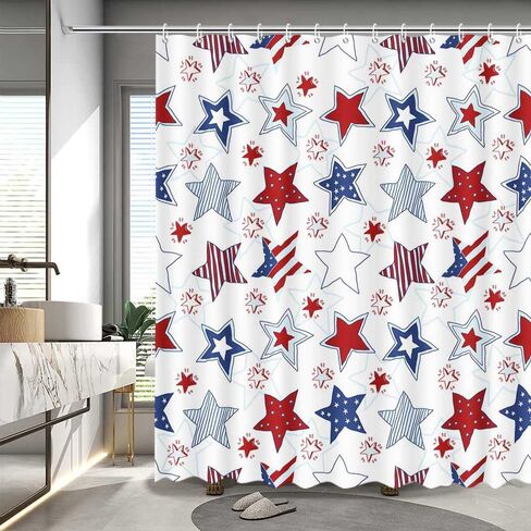 MEHOFOND 4th of July Shower Curtain Independence Day Truck God Bless The USA Shower Curtain for Bathroom American Blue and Red Flag Stars Home Bathtub Decor Fabric Waterproof Shower Curtain 72x72 Inch in Saudi Arabia