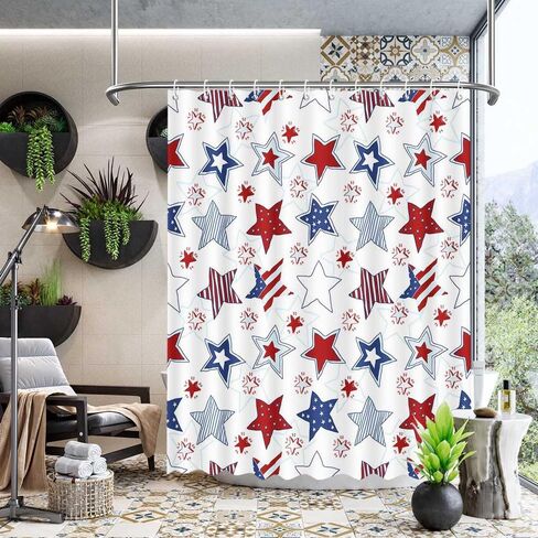 MEHOFOND 4th of July Shower Curtain Independence Day Truck God Bless The USA Shower Curtain for Bathroom American Blue and Red Flag Stars Home Bathtub Decor Fabric Waterproof Shower Curtain 72x72 Inch in Saudi Arabia