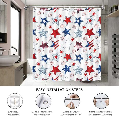 MEHOFOND 4th of July Shower Curtain Independence Day Truck God Bless The USA Shower Curtain for Bathroom American Blue and Red Flag Stars Home Bathtub Decor Fabric Waterproof Shower Curtain 72x72 Inch in Saudi Arabia