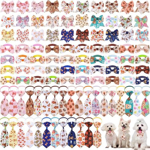 Reginary 100 Pieces Dog Bows Set Include Dog Bows Bow Ties for Dogs Bows, 50 Dog Bow Ties and 50 Dog Neckties for Small Medium Dogs Supply (Rainbow) in Saudi Arabia