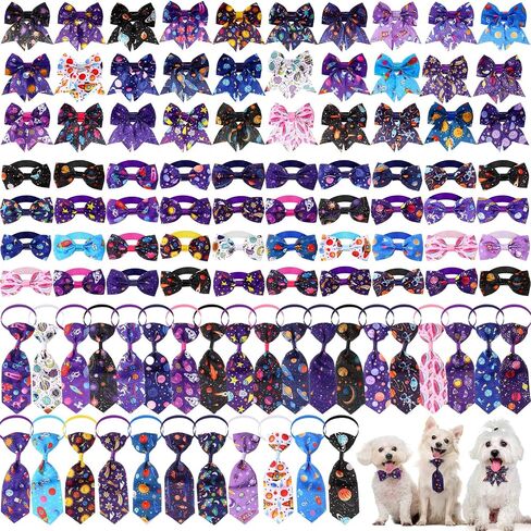 Reginary 100 Pieces Dog Bows Set Include Dog Bows Bow Ties for Dogs Bows, 50 Dog Bow Ties and 50 Dog Neckties for Small Medium Dogs Supply (Rainbow) in Saudi Arabia