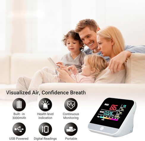 Professional 8-in-1 Indoor Air Quality Monitor -Portable PM2.5/PM10/PM1 Detector with AQI, Temperature, Formaldehyde, Humidity, TVOC, Ideal for Clean Air Monitoring in Confined Spaces in Saudi Arabia