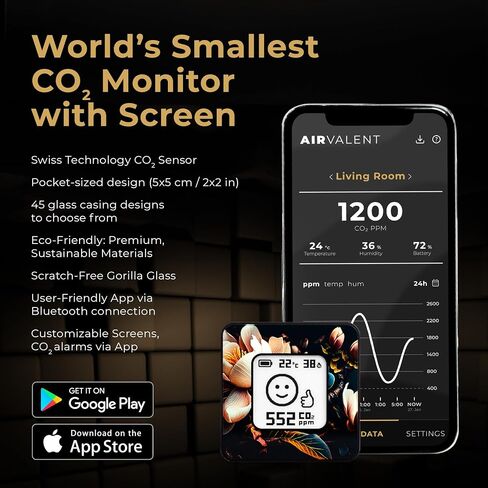 Wireless Portable, Aluminum Indoor Air Quality Monitor AIRVALENT (CO2, Relative Humidity, Temperature). Unique, Custom Design Meter, Sensor, Pocket Size (Breathe) in Saudi Arabia