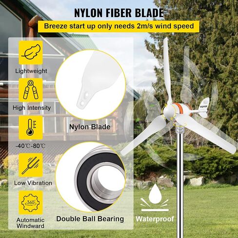 VEVOR Wind Turbine Generator, 12V/24V Wind Turbine Kit, 500W Wind Power Generator with MPPT Controller 5 Blades Auto Adjust Windward Direction Suitable for Terrace, Marine, Motor Home, Chalet, Boat in Saudi Arabia