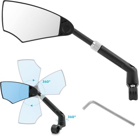 مرآة الدراجة، مرآة مقود مضادة للوهج مع عدسة قابلة للسحب وقابلة للتعديل 360 درجة، مرآة بديلة للرؤية الخلفية اليسرى، مرآة دراجة مقود الدراجة لمقود الدراجة 20-23 مم in Kuwait