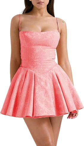 Women's Dress Satin Floral Jacquard Sleeveless Bowknot Classical Mini Sexy Dress for Women in Saudi Arabia