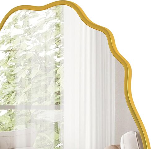 Gold Oval Wavy Mirror 23.85×31.69 inch, Irregularly Shaped, Unique Vanity Mirror, Frameless Wall Mirror for Bathroom, Living Room, Bedroom, Entryway in Saudi Arabia