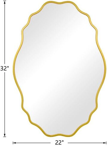 Gold Oval Wavy Mirror 23.85×31.69 inch, Irregularly Shaped, Unique Vanity Mirror, Frameless Wall Mirror for Bathroom, Living Room, Bedroom, Entryway in Saudi Arabia