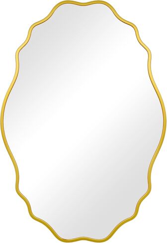 Gold Oval Wavy Mirror 23.85×31.69 inch, Irregularly Shaped, Unique Vanity Mirror, Frameless Wall Mirror for Bathroom, Living Room, Bedroom, Entryway in Saudi Arabia