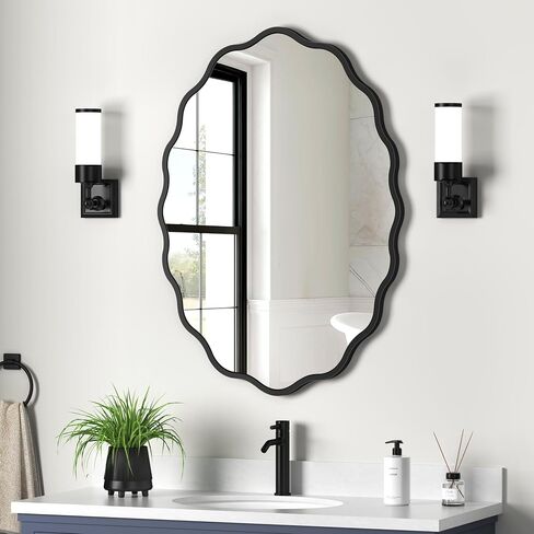 Gold Oval Wavy Mirror 23.85×31.69 inch, Irregularly Shaped, Unique Vanity Mirror, Frameless Wall Mirror for Bathroom, Living Room, Bedroom, Entryway in Saudi Arabia