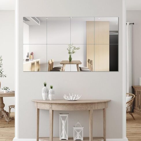 Mirror Tiles Home, 10'' x 12'' Frameless Wall Mounted Mirror(8Pcs), Glass Wall Mirror for Home Gym, Door, Bedroom, Living Room in Saudi Arabia