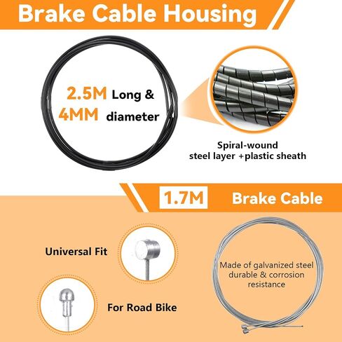 62pcs Bike Brake Cable Kit, Bicycle Shift Derailleur Cable Housing with End Caps, V Brake Noodle Cable, C-Clip, S-Hooks in Saudi Arabia
