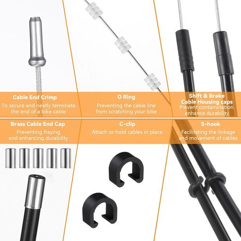 62pcs Bike Brake Cable Kit, Bicycle Shift Derailleur Cable Housing with End Caps, V Brake Noodle Cable, C-Clip, S-Hooks in Saudi Arabia