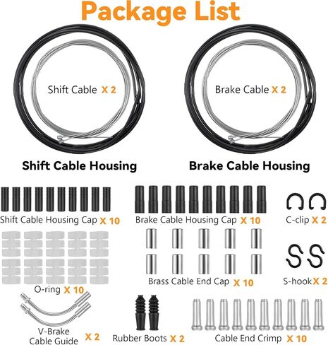 62pcs Bike Brake Cable Kit, Bicycle Shift Derailleur Cable Housing with End Caps, V Brake Noodle Cable, C-Clip, S-Hooks in Saudi Arabia
