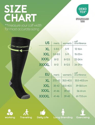 Plus Size Compression Socks for Women Wide Calf (3 Pairs) 15-20mmHg Bamboo Viscose Knee High Sock Support for Nurses Pregnancy Travel XXL（Black&Gray&Blue） in Saudi Arabia