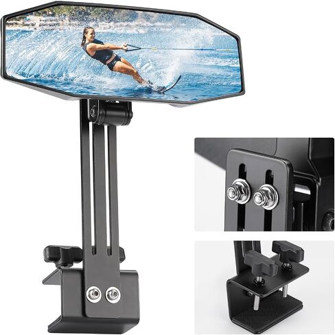 KEMIMOTO Boat Rear View Mirror, Height-Adjustment Marine Mirror,4.5"x8" 360°Adjustable Extra Large Ski Mirror for Boat Ski Boat Water Skiing Fishing in Saudi Arabia