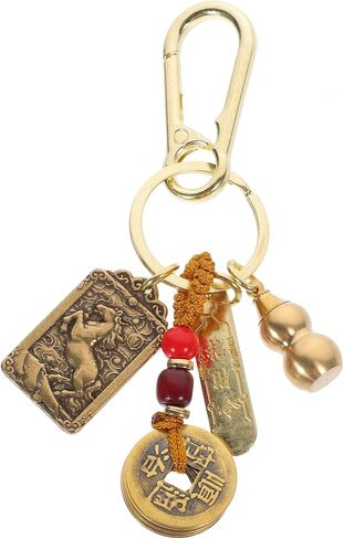 Chinese Feng Shui Keychain, Brass Wu Keychain, Amulet Good Luck Backpack Charms, with Feng Shui Coins for Wealth in Saudi Arabia