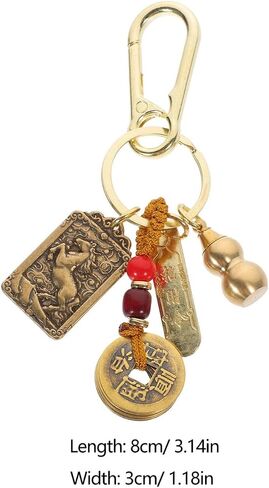 Chinese Feng Shui Keychain, Brass Wu Keychain, Amulet Good Luck Backpack Charms, with Feng Shui Coins for Wealth in Saudi Arabia