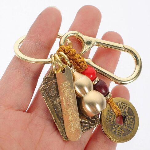 Chinese Feng Shui Keychain, Brass Wu Keychain, Amulet Good Luck Backpack Charms, with Feng Shui Coins for Wealth in Saudi Arabia