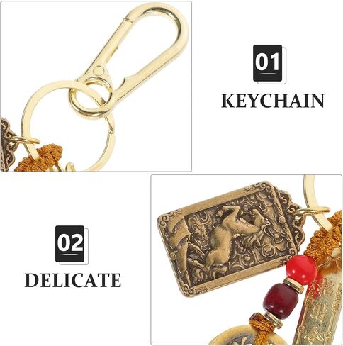 Chinese Feng Shui Keychain, Brass Wu Keychain, Amulet Good Luck Backpack Charms, with Feng Shui Coins for Wealth in Saudi Arabia