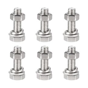 M8x55mm Hex Head Screws Bolts, Nuts, Flat & Lock Washers Kits, 304 Stainless Steel Fully Thread Hexagon Bolts 4 Sets