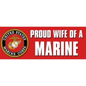 Red: Proud Wife of a Marine Bumper Sticker (Corps Married Love My Vinyl Decal for car or Truck or Van) USMC Licensed