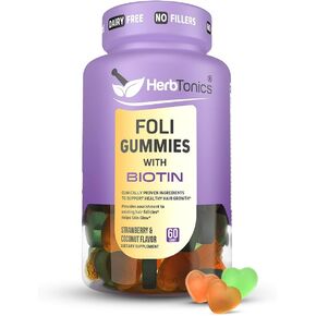 Herbtonics Foli Gummies | Biotin Gummies with Hair Vitamins | Hair Growth Supplement for Women & Men | Hair, Skin and Nails Vitamins Gummies for Women | Vitamins for Hair Growth | 60 Sugarfree Gummies