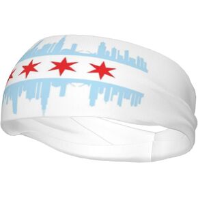 Cute Chicago Flag Running Headbands for Men Women Sports Sweatbands for Basketball Yoga Workout Stretchy Hairband