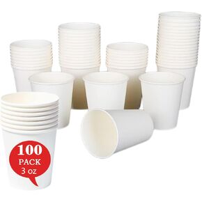 12OZ Disposable Paper Coffee Cups (100 Pack), Hot Coffee Paper Cups, Leak-Proof, Extra-Thick，Idea for Home, Office, Cafés | White