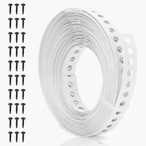 White Metal Strap with Holes 3/4 Inch×33-Feet Perforated Hanger Strap 0.6mm Thickness Securing Strap with Black Truss Head Screws for Ductwork and Building Applications