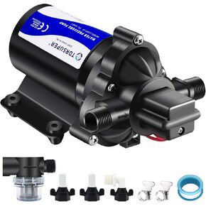 Water Pressure Booster Pump, 110V AC Water Diaphragm Pump, 5.5GPM 75PSI with Power Plug, Self Priming RV Water Pump for Home Kitchen Bathroom RV Marine Yacht Garden Hose Black