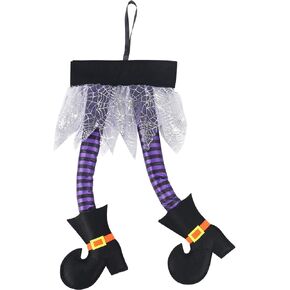 Halloween Witch's Legs for Wreath Plush Stuffed Orange Witch Legs with Shoes Sticking out of Window Door Car Auto Trunk Outdoor Wicked Novelty Hanging Witch Legs Car Trunk Yard Decorations