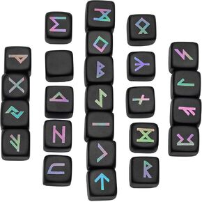 Amogeeli 25pcs Black Obsidian Rune Stones Set, Elder Futhark Alphabet Engraved Crystal Runes for Beginner Divination Meditation Reiki