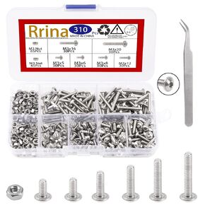 310Pcs M3 Flanged Button Head Socket Cap Screws Assortment Kit 304 Stainless Steel Bolt Nuts