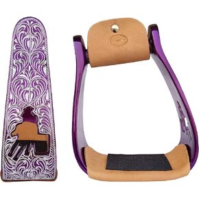 CHALLENGER Horse Western Purple Aluminium Engraved Barrel Racer Angled Stirrups 51151PR