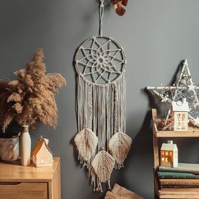 Macrame Dream Catcher Wall Hanging Large Ivory Color Handmade Boho Chic Woven Tassels Decor Home Art Ornament for Apartment Bedroom Living Room Gallery 38.2 x 9.9 Inches