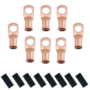 16PCS Battery Cable End Set, Inclusive of 8 PCS 4 AWG-3/8 Heavy-Duty Copper Wire Lugs & 3:1 Heat Shrink Tubing, Battery Cable Lugs Eyelet Connectors and Matching Ring Terminals