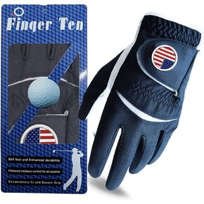 FINGER TEN Golf Gloves Men Right Handed Golfer eft Hand with Ball Marker Leather Premium Weathersof Grip Soft Mens Golf Glove