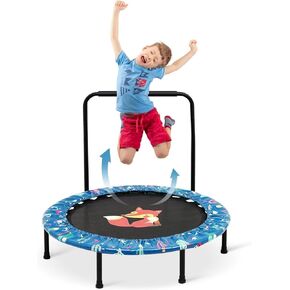 ترامبولين صغير للأطفال مقاس 38 بوصة، ترامبولين قابل للطي مع مقبض قابل للتعديل للاستخدام الداخلي والخارجي، تمرين القفز والقفز للأطفال الصغار الأولاد والبنات in Kuwait