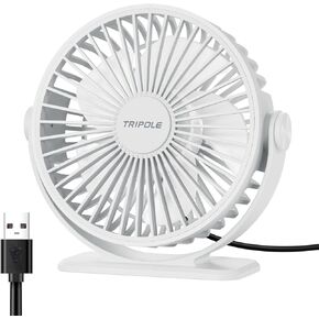 TriPole Desk Fan USB Powered Small Portable Fan, 3 Speeds Adjustable Strong Breeze Mini Personal Fan, 360° Rotation Quiet Plug In USB Fan for Desktop Bedroom Office Table Travel, Black, 4.9ft Cable