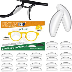 Adhesive Nose Pad,12 Pairs 1.3mm Ultra Thin Stick On Eyeglass Nose pad with Super Sticky Backing,Silicone Anti-Slip for Glasses Sunglasses